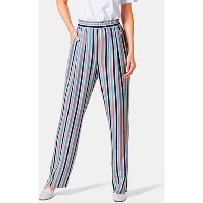 Palazzobroek met zomerse print - blauw / beige / gestr. - Gr. 19 van Goldner Fashion