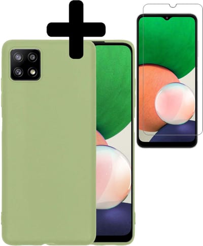 Hoesje - Met Screenprotector - Geschikt voor Samsung Galaxy M22 - Sterk & Shockproof - Back Cover - Siliconen Case - Telefoon Hoes - Telefoonhoesjes - Groen