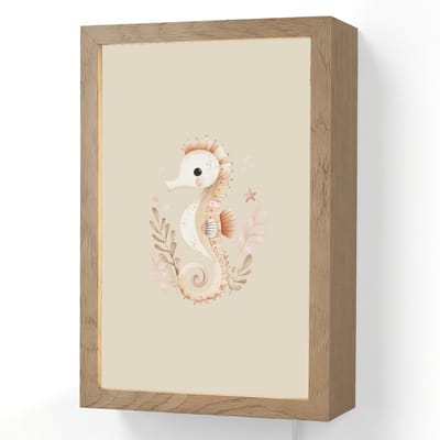 Wandlamp 20x30 cm - Oplaadbaar - Zeepaardje - Zeewier - Beige - Wandlampen binnen woonkamer - Slaapkamer lamp met kabel - Decoratieve nachtlamp - Vloerlamp snoer