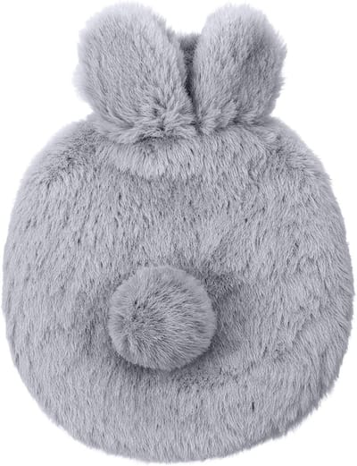 Mini Warmwaterkruik van 400ml met Schattige Bunny Cover, Zachte Neppelzakhuid, 2-in-1 Fles voor Warmte en Koude Compressen voor Vrouwen en Senioren (Grijs)
