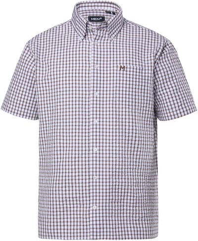 Men Plus - Heren - Ruitenoverhemd korte mouw seersucker buttondown-kraag - Donkerbruin - Maat 4XL