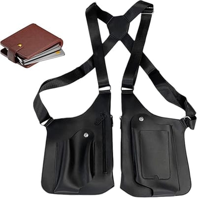 VHV - Schoudertas - Dubbele schoudertas met afsluitbare vakken - Onderarm holster met telefoonvak - Voor heren, reizen en dagelijks gebruik - Zwart