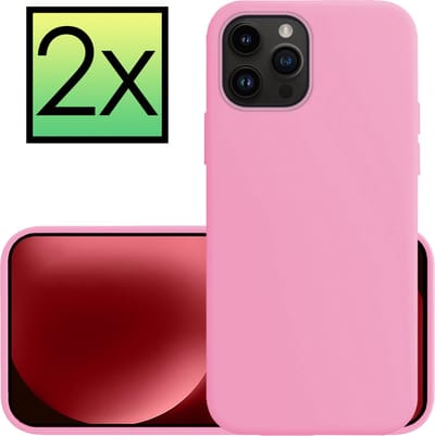 Hoesje - 2 Stuks - Geschikt voor Apple iPhone 15 Pro - Sterk & Shockproof - Case Siliconen - Back Cover - Telefoon Hoes - Lichtroze