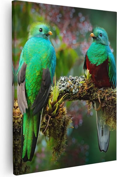 Artaza Canvas Schilderij Vogels - 80x100 cm - Groot - Wanddecoratie Tak - Muurdecoratie Groen - Schilderijen Op Canvas Jungle