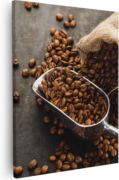 Artaza Canvas Schilderij Koffie - 40x50 cm - Wanddecoratie Keuken - Muurdecoratie Stilleven - Kamer Accessoires Koffiebonen