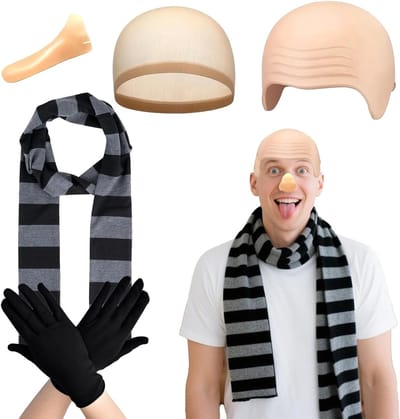Halloween Kostuum Set voor Volwassenen met Gestreepte Sjaal, Neppet en Lange Neus voor Cosplay Feestjes