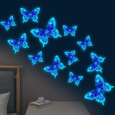 Luminous Vlinder Stickers - 12 Stuks Zelfklevende Wanddecoratie voor Slaapkamer en Woonkamer met Kristalpatroon