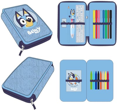 Bluey Gevulde Fluffy Etui - 1 Zipper Etui - Schooletui met Stiften, Kleurpotloden en Meer - Officiële Bluey Merchandise