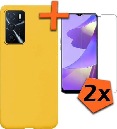 Hoes - Met 2x Screenprotector - Geschikt voor OPPO A16s - Sterk & Shockproof - Back Cover - Siliconen Case - Telefoon Hoes - Geel