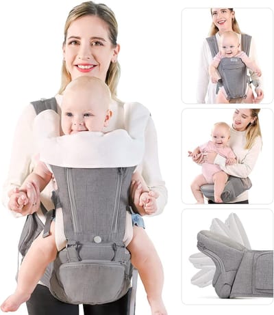 Babydrager met Heupzitje - Draagzak Baby - Baby Vervoeren - Verstelbare Hoek Zitting - 3-20 kg - Donkergrijs