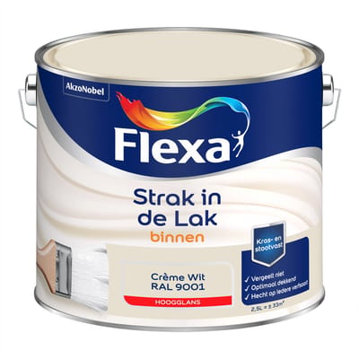 Flexa - Strak In De Lak Binnenlak Hoogglans - Crème Wit / Ral 9001 - 2,5 L