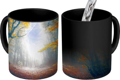 Magische Mok - Foto op Warmte Mokken - Koffiemok - Bos - Mist - Herfst - Magic Mok - Beker - 350 ML - Theemok