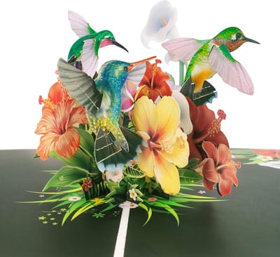 3D Pop-up Verjaardagskaart met Kolibrie en Bloemen - Unieke Wenskaart voor Man of Vrouw