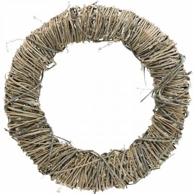 Wijnrankkrans, decoratieve krans, witgekalkt, Ø38cm, rustieke natuurli