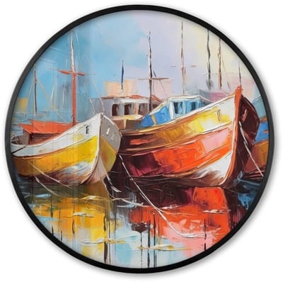 Poster in lijst Rond - Fotolijst 60x60 cm - Posters - Boten - Kunst - Kleuren - Schilderij - Ronde posterlijst zwart - Decoratie - Wanddecoratie woonkamer - Muurdecoratie slaapkamer