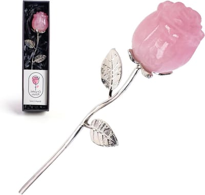 Kristal Roos Cadeauset - Eeuwige Roos Bloem - Cadeau Geven - Natuurlijke Kristallen - 15.5 cm Hoog - Rozenkwarts