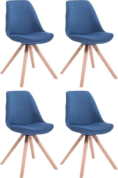 CLP Toulouse Set van 4 Stoelen - Zonder armleuning - Vierkant frame - Stof - blauw natura