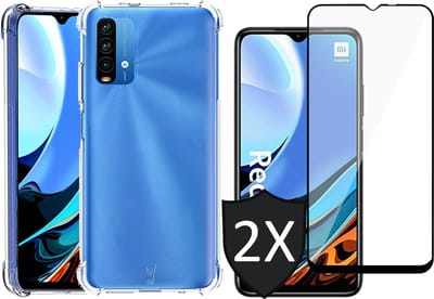 Hoesje geschikt voor Xiaomi RedMi 9T en Screenprotector - Transparant Shock Proof Case + 2x Screen Protector Glas Full
