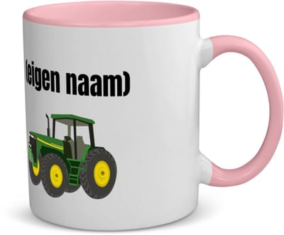 Akyol - tractor koffiemok - theemok - roze - Boer - boer of boerin - met eigen naam - leuk cadeau voor iemand die op de boerderij werkt - cadeau - kado - 350 ML inhoud