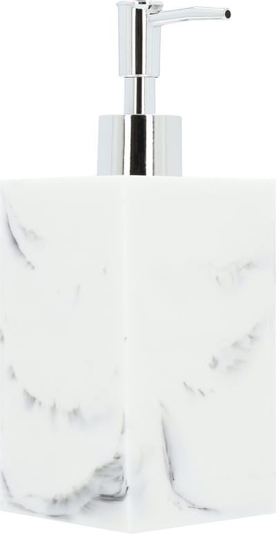 QUVIO Zeepdispenser met marmerlook - Kunststof - Zeepdispensers - Badkamer accessoires - Toilet accessoires - Keuken accessoires - Kunststof - Wit met grijs en zilver - 7,5 x 7,5 x 19 cm
