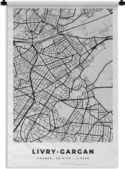 Wandkleed - Wanddoek - Stadskaart - Frankrijk - Kaart - Livry-Gargan - Plattegrond - 120x180 cm - Wandtapijt