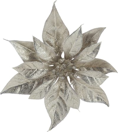 1x stuks decoratie bloemen kerststerren champagne glitter op clip 18 cm - Decoratiebloemen/kerstboomversiering