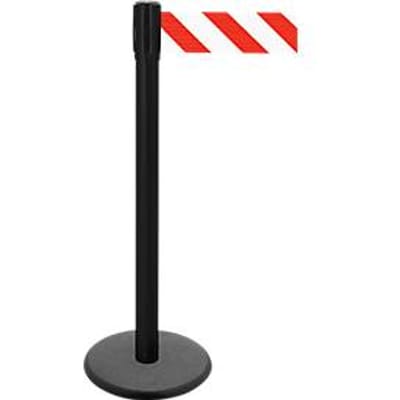 Afzetpaal met trekband GLA 29, zwart, trekband rood/wit