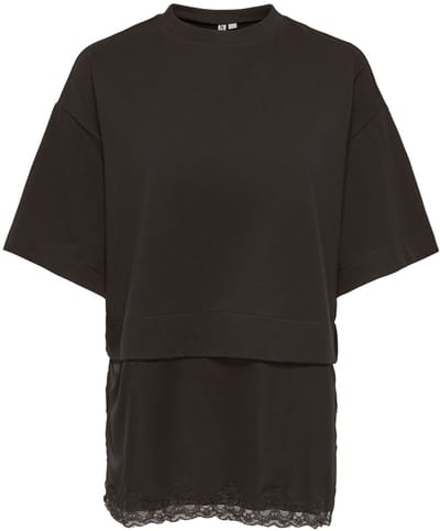 Only T-shirt Onlmexa S/s Tee Lace Top Wvn 15382176 Black Coffee Dames Maat - XL