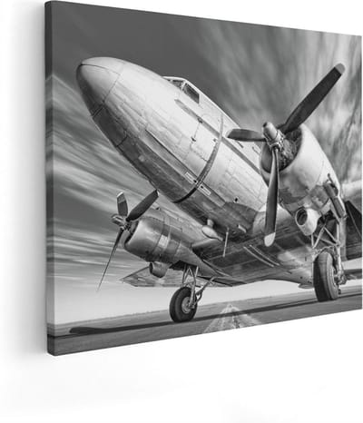 Artaza Canvas Schilderij Propellervliegtuig - 50x40 cm - Muurdecoratie Vintage - Wanddecoratie Woonkamer - Schilderijen Op Canvas