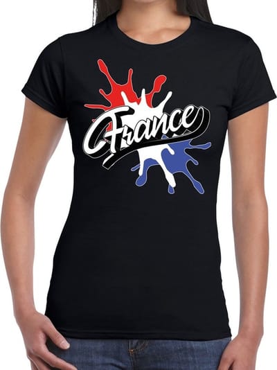 Bellatio Decorations landen t-shirt - France - Frankrijk - spetter print - zwart - voor dames - supporters kleding XS