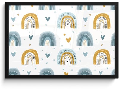 Poster in lijst - Fotolijst 60x40 cm - Posters - Patroon - Regenboog - Hartjes - Posterlijst zwart - Decoratie - Wanddecoratie woonkamer - Muurdecoratie slaapkamer