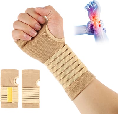 2x Verstelbare Polsband – Comfort Pols Wrap met Klittenband – Ademend & Elastisch – Voor Sport, Werk & Dagelijks Gebruik – Beige