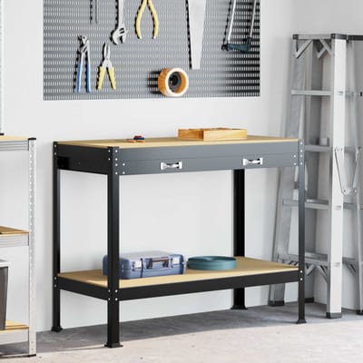 vidaXL - Werkbank - Zwart - 114 - x - 54 - x - 91 - cm - Samengesteld - Hout - en - Metaal