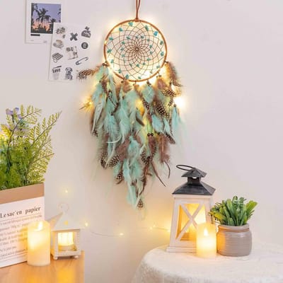 Nieuw Handgemaakt Turquoise Draag Net Veren Retro Natuurlijke Kiezels Levensboom Huisdecoratie