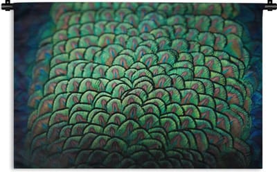 Wandkleed - Wanddoek - Pauw - Veren - Patroon - 150x100 cm - Wandtapijt