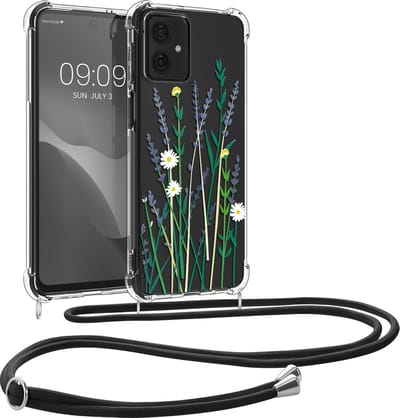 kwmobile telefoonhoesje geschikt voor Motorola Moto G54 5G - Hoesje met telefoonkoord - Back cover voor smartphone - Case in lavendel / groen / transparant