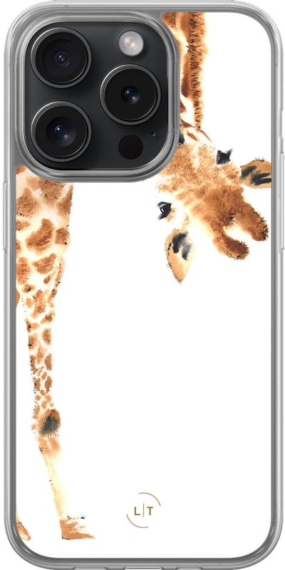 Hoesje geschikt voor iPhone 15 Pro - Giraffe - 2in1 backcover - Giraffe - Bruin - Leuke Telefoonhoesjes