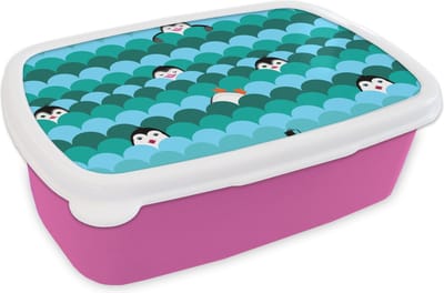 Broodtrommel Roze - Lunchbox - Brooddoos - Cirkel - Pinguïn - Design - 18x12x6 cm - Kinderen - Meisje