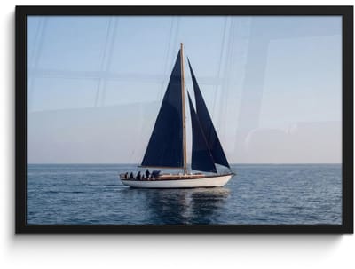 Poster in lijst - Fotolijst 60x40 cm - Posters - Zeilboot - Zee - Blauw - Posterlijst zwart - Decoratie - Wanddecoratie woonkamer - Muurdecoratie slaapkamer