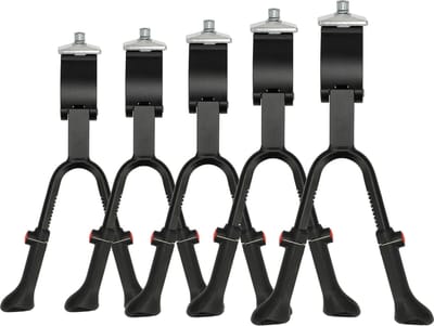 Fietsstandaard dubbel - set van 5 stuks | Verstelbaar 24-28 Inch | tweepoot standaard - Zwart Aluminium & IJzer | Extra Stabiliteit | Dubbele Middenstandaard | M9 x 30 mm Bevestigingsplaat