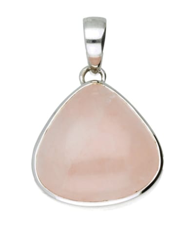 Zilveren Roze kwarts edelsteen driehoek groot hanger