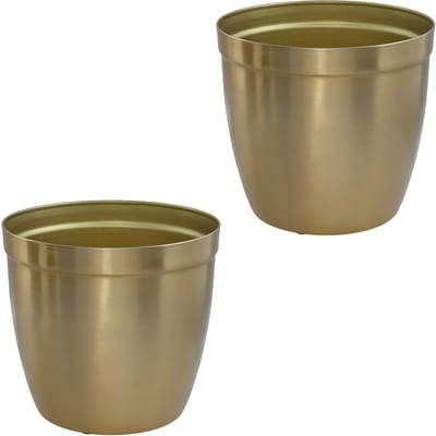 Gerimport bloempot Gea - 2x - goud - D12 cm - H11,50 cm - metaal - tuindecoratie