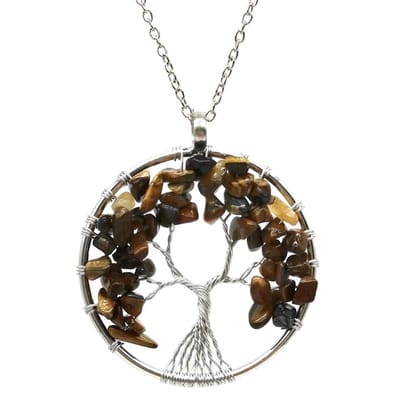 Fako Bijoux® - Ketting - Chakra Reiki - Levensboom XL - Tijgeroog - Bruin