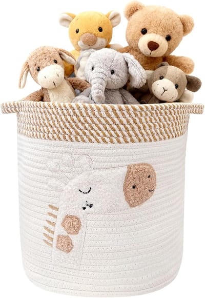 kinderkamer 30 cm mand Opbergmand voor baby's Wasmand Gevlochten opbergmanden Speelgoedmand met handvat voor speelgoed, wasgoed, deken Aankleedtafel organizer