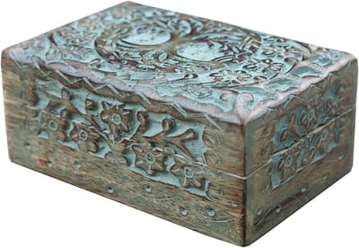 Houten Opbergdoos - Sieraden Kistje - Aandenken Bewaren - Handgesneden Patroon - 16 x 4 Inch - Groen