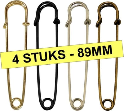 Fako Bijoux® - Sierspeld - Sjaalspeld - Vestsluiting - Vestspeld - Veiligheidsspeld - Classic - 89mm - Set 4 Stuks