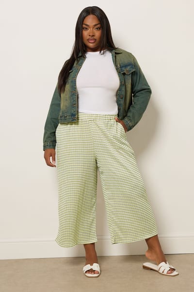 Yours Groene Gingham Getextureerde Midaxi Culottes Size 44