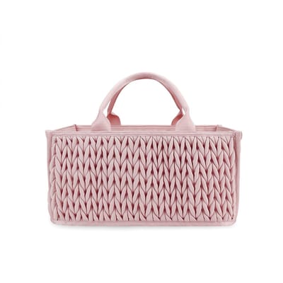 Zachtroze Gevlochten Reliëf Polyester Baby Luier Opbergmand 36×23×17cm | Met 2 Afneembare Scheidingswanden en Versterkt Draaghandvat