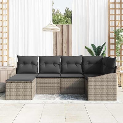 vidaXL - Tuin - Eettafel - Set - 6 - st - Grijs - Poly - Rattan - en - Poedergecoat - Staal