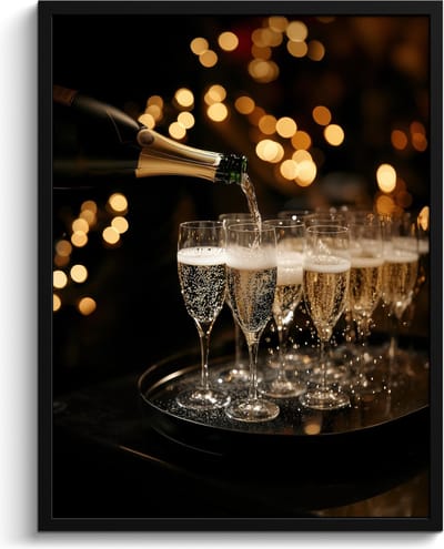 Fotolijst inclusief poster - Posterlijst 60x80 cm - Posters - Lichtjes - Champagne - Dienblad - Glazen - Foto in lijst - Keuken decoratie muur - Wanddecoratie accessoires - Muurdecoratie - Schilderijen